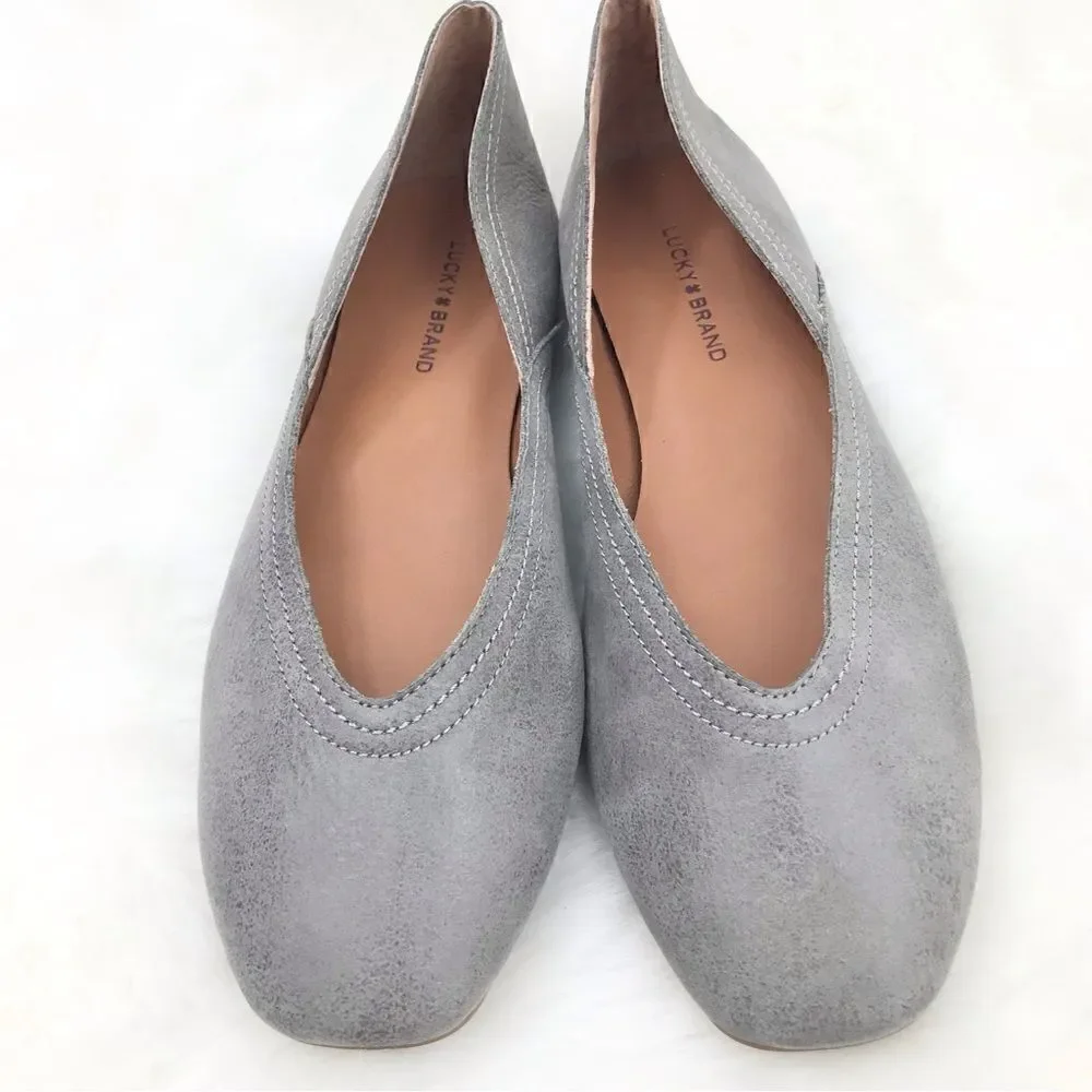 Lucky Brand ALBA Titanium Gray Leather Slip On Ballet Flats  New without Box